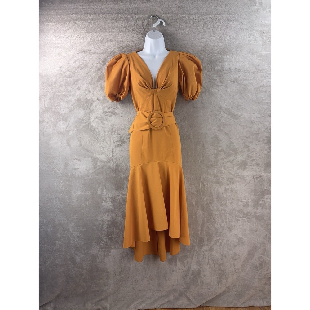 SACHIN & BABI Raeann Dress Womens Size‎ 2 Yellow Mustard Puff Sleeve Midi